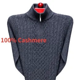 Arrival Fashion Thickened 100% Cashmere Men's Winter Business Oversize Sweater Half High Zip Neck Knit Plus Size S-5XL 6XL240127