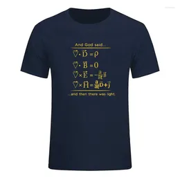 Camisetas masculinas camisa de física deus diz equações maxwell e então havia luz nerd design algodão camiseta homem ciência verão topo