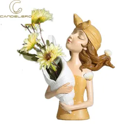 Vaso di fiori Statua Decorazioni per la casa Scultura per fiori Decorazione di nozze Soggiorno Vassoio in resina Decori Tavolo Scrivania Shell Girl 240123