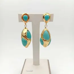 Geometric Earrings Blue Turquoise Yellow Gold Plated Stud Earrings Ear Rings For Ladies Statement Necklaces Woman Accessories 230831
