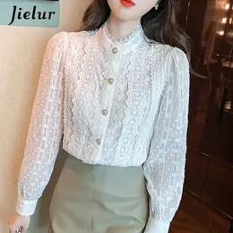 Jielur Autumn Women White Lace Blouse Shirt Women Tops Long Sleeve Blouse Women Blusas Mujer De Moda Blouses Femme Shirts 240202