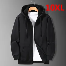 Zip Up hoodies erkekler büyük boy hoodie 10xl bahar sonbahar siyah ceketler erkek artı sweatshirt 240127