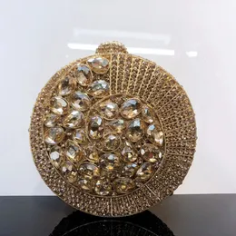 Women Gold Circle Stones Bass Party Rhinestone Handbag Wedding Crack Base Brass Diamond Presses Bridal Forctions 240130