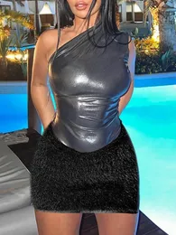 Yaz Seksi Etek Bodysuit İki parçalı kadın kolsuz moda sokak giyim mini etekler kulüp parti giysisi bodycon casual pantolon 240210