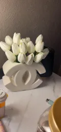 Luxury ceramic vase designer classic logo shape white vase INS style high-end floral vase cream style Nordic Dining table decoration vase home entrance ornaments