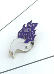 Hocus pocus Pin Silver Witch Hand Brooch Magical Purple Flame Badge Gothic Jewtsic Jewelry Horror Halloween Gift7098915