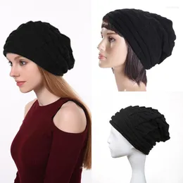 Berets Winter Baggy Chunky Ski Hut Frauen Stricken Dicke Brimless Beanie Cap Männer Outdoor Weiche Warme Mode Schwarz Hüte