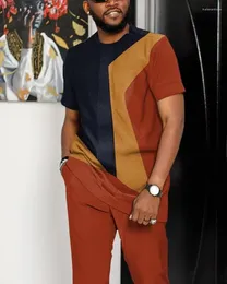 Fatos masculinos verão roupas africanas para homens roupas oversized manga curta t camisa calças 2 peça conjunto moda casual andando terno