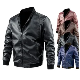 Solid Color leather jacket Men Bomber Coat Zipper Faux Leather Winter Coat Men Jacket chaquetas hombre 240124