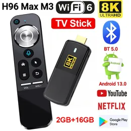 H96 MAX M3 스마트 TV 스틱 8K Android 13 WiFi6 음성 제어 HDMIC AMPATIBE BOX 2GB 16GB OTA BLUETOOTH MEDER PLAYER 240130