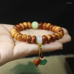 Strand Cypress Wood Aged Material Abacus Beads For Women's Bracelets With Emerald Green Small Lotus Crown Prayer Jewelry