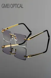 Gmei óculos ópticos elegantes sem moldura de liga de titânio, lentes simples, corte de diamante, sem aro, sem dioptrias, óculos 1376124