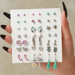 Stud Küpe Kore renkli mini at aşk kalp çiçek seti kadınlar için vintage gelin dostluk düğün mücevher boho