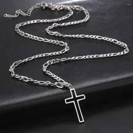 Pendant Necklaces Unift Hollow Christian Cross Necklace For Men Stainless Steel Figaro Chain Vintage Hip-Hop Male Jewelry Minimalist