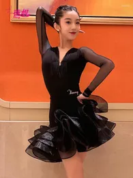스테이지웨어 베니 걸스 여자 라틴 댄스 의상 전문 경쟁 살사 훈련 의상 소아 어린이 탱고 드레스