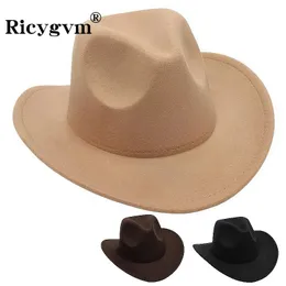 Dżentelmen Cowboy Fedora For Men Autumn Winter Gruby wełniany kapelusz Vintage Gangster Cap Solid Color Fedoras Casquette Homme 240119