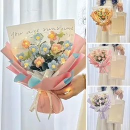 Ins szydełkowy bukiet czołowy ręczniektylne kwiaty z lekkimi urodzinami Walentynki Prezenty 240131