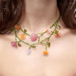 Anhänger Halsketten Mode Bunte Harz Blume Halskette Perlen Ohrringe Frauen Mädchen Süße Personalisierte Sommer Perlen Ketten Set Schmuck