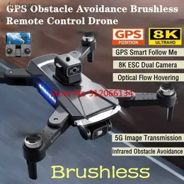 Drones 8K ESC Câmera Dupla GPS Evite Obstáculo RC Quadcopter 5G Brushless Retorno Inteligente Fluxo Óptico Hover WIFI FPV Controle Remoto Drone YQ240211