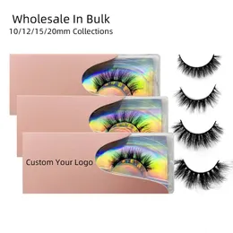 Wholesale Faux Mink 3D False Eyelashes In Bulk Personalized 10/20/30/50/100 Pairs Full Strip Pink Boxes Custom Fake Lashes 240124