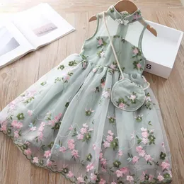 Vestidos de menina meninas vestido roupas de verão hanfu moda infantil vintage fio líquido crianças para escola casamento de 12 anos de idade