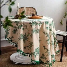 Gerring Cotton Linen Tablecloths Green Printed Table Cloth Korean Napkin Coffee Round Cover Wedding Decoration 240127