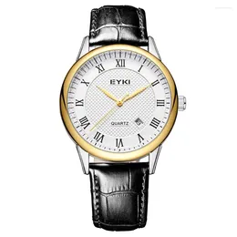 ساعات المعصم رقم 2 Eyki Brand Men's Wrist Watches Discal Fashion Roman Scale Highine Leather Strap Quartz Watch Ladies Droth Clock