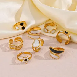 Cluster Rings Fashion White Dropping Oil Open Ring For Women Men Simple Gold Color Stainless Steel Heart Geometric Finger Jewelry