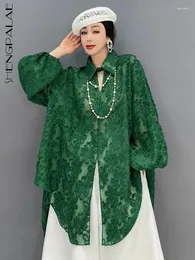 여성용 블라우스 Shengpalae 빈티지 패션 패션 녹색 레이스 셔츠 여성을위한 한국어 다재다능한 우아한 세련된 블라우스 Y2K 옷 2024 Spring 5R1591