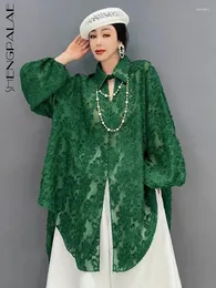 Camicette da donna SHENGPALAE Moda Vintage Camicie di pizzo verde per le donne Coreano Versatile Elegante Camicetta Chic Y2k Vestiti 2024 Primavera 5R1591