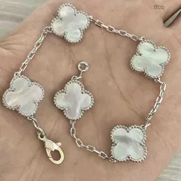 Projektant biżuterii van cztery liście Bransoletka Cleef Braclet Van Clover Bransoletka 925 Silver Clover Five Flowers Bransoleta Lekka luksusowa dwuczęściowa bez zanikania I