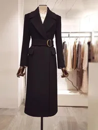 Jaquetas femininas Fotvotee para mulheres moda coreana fenda de lã casacos longos 2024 casual elegante streetwear silm cinto senhora outerwear