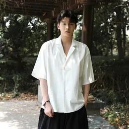 Etniska kläder män hög mening sommar kort ärmdräkt krage skjorta kinesisk stil vintage knapp-down tang mäns lös casual hanfu