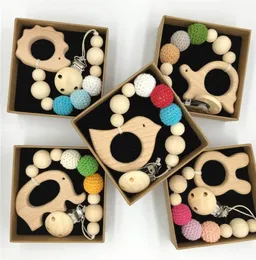 INS Wood dummy clip Beech Animal cartoon Pendant pacifier holder Newborn baby Dummy clips Wooden teether Pacifier Clip Teething To6409203