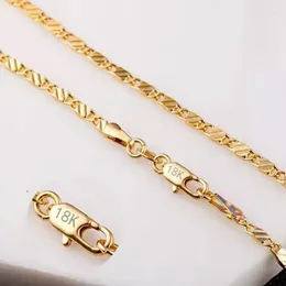 Kedjor Saiye Fashion 18k Gold Necklace 2mm 16/18/20/22/24/26/28/30 tum sidokedja för kvinnors män smycken silver