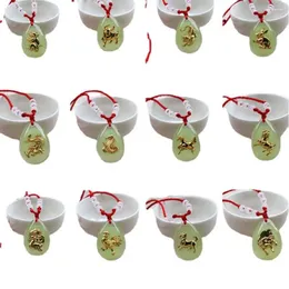 Цепочки китайского зодиака 12 кулон с красной веревкой капли воды светящаяся хрустальная цепочка зеленый свет животное ожерелье женское