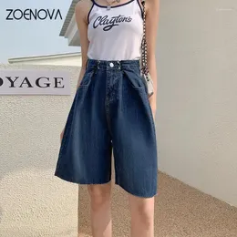 Frauen Shorts ZOENOVA Hohe Taille Fünf-punkt Hosen Gerade Denim Sommer 2024 Frühling Kleidung Design Sinn Ins Straße Trend