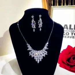 Edlen Schmuck Sets Für Frauen 925 Sterling Cubci Zirkonia Halskette Anhänger Tropfen Ohrringe Luxus Braut Hochzeit Bijoux Femme 240130