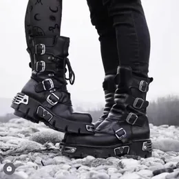 Modische Herren-Motorradstiefel aus echtem Leder, Gothic-Schädel-Punk-Stiefel, Unisex-Cowboystiefel mit mittlerer Wade, metallische Kampfstiefel48 240126