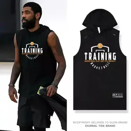 バスケットボールフード付きベストメンアメリカン射撃ユニフォームトレーニングTシャツスポーツクイックドライリングルーズトップノースリーブスウェットシャツラン240122