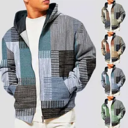 Män mönster långärmad huva tröja zip upp atletiska hoodies outwear coat hösten vinterjacka avslappnad 240123
