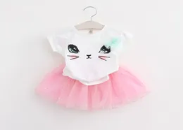 Summer Girls Clothing Sets Kid Clothes Cartoon Cat Children Toddler Tops Tshirts Tutu Skirt Casual Dress1984954