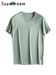 Suyadream mens Solid Tee Cotton Silk Blend Plain O Neck Short Sleeved Cozy T Shirts 여름 간단한 세련