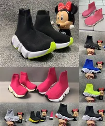 New Arrivlas designers Fashion Luxury For Kids Girls Speed Trainer off Red Triple Black Flat Casual shoe Sock Boots Childrens Shoe3804037