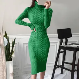 Örmece Beltizle Uzun Kollu Sweater Elbise Zarif Sonbahar Kış İnce Bodycon Mid -Orta Elbiseler Sıcak Gündelik Kadın Elbise 240119