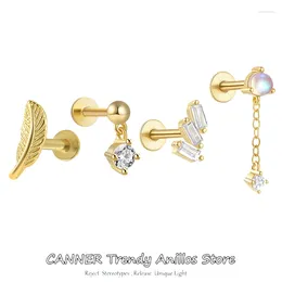 أقراط مسمار Canner 925 Sterling Silver 16g Feather Butterfly Labret Lip Rings CZ CZ Gratilage Tragus Helix Birecing Screen