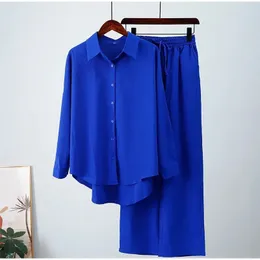 Праздничный комплект с широкими брюками, комплект из двух предметов, женская винтажная рубашка макси в стиле бохо, осенняя повседневная свободная рабочая уличная одежда, наряды Y2k 240125