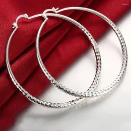 Hoop Earrings Charm 925 Sterling Silver 7CM Big Circle For Women Fashion Jewelry Street All-match Party Wedding Holiday Gift