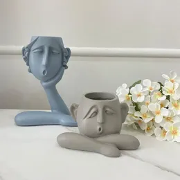 Żywica ludzka twarz w policzek wazon kwiatowy domowy pulpit dekoracyjny figurka kreatywna figurka głowa kwiat-garnko salon dekoracje 240125