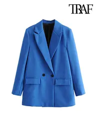 Traf Women Chic Office Dame Blazer Blazer Vintage Płaszcz Fashion Zagniaste kołnierz Długie rękawie damskie odzież wierzchnia stylowa wieżowa topy 240130